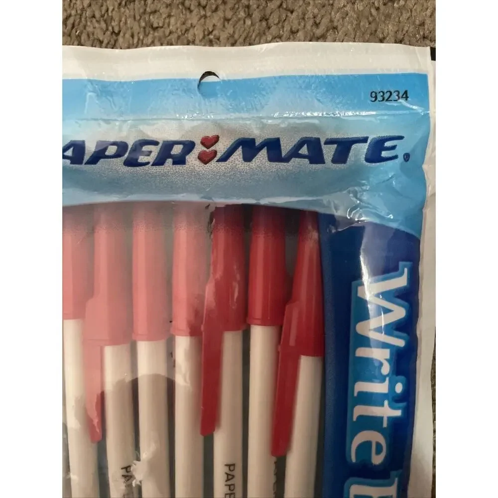 NIP 2002 VTG 10PK Paper Mate Pens RED Write Bros Medium Point White Barrel Red